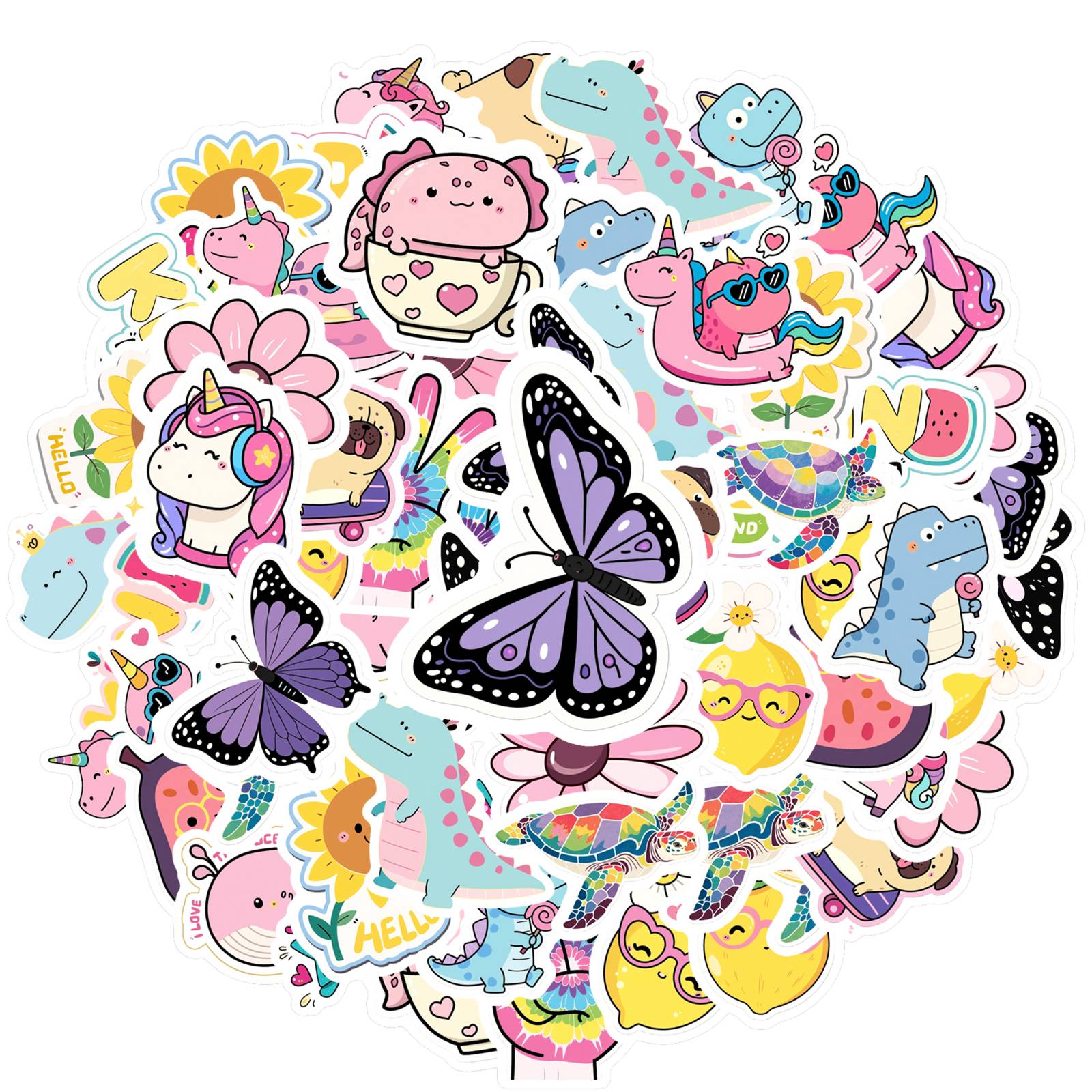 

35pcs Colorful Flowers Stickers Cute Unicorn Cute Sticker Pack DIY Stickers For Suitcase Fridge Phone Luggage Laptop Guitar Car
