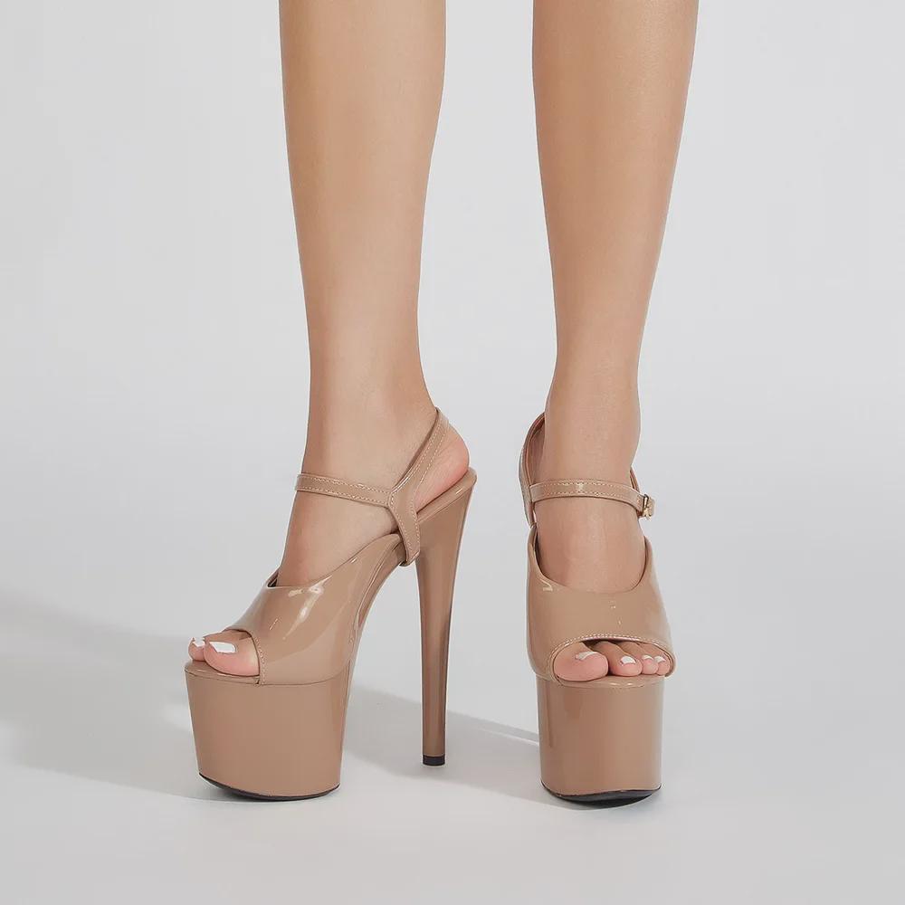 Sandale cu Platformă cu Toc Înalt de 17 cm pentru Femei - Stil European și American de Club de Noapte
