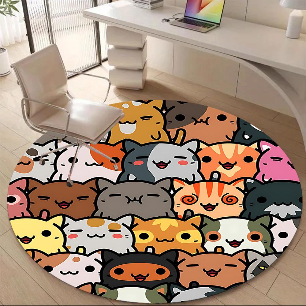 1pc Kitty Cats Office Round Area Rug, Indoor Mat Suitable ForOffice, Under Office Chairs Bedroom Living Room Home Decor, Room Deco n77
