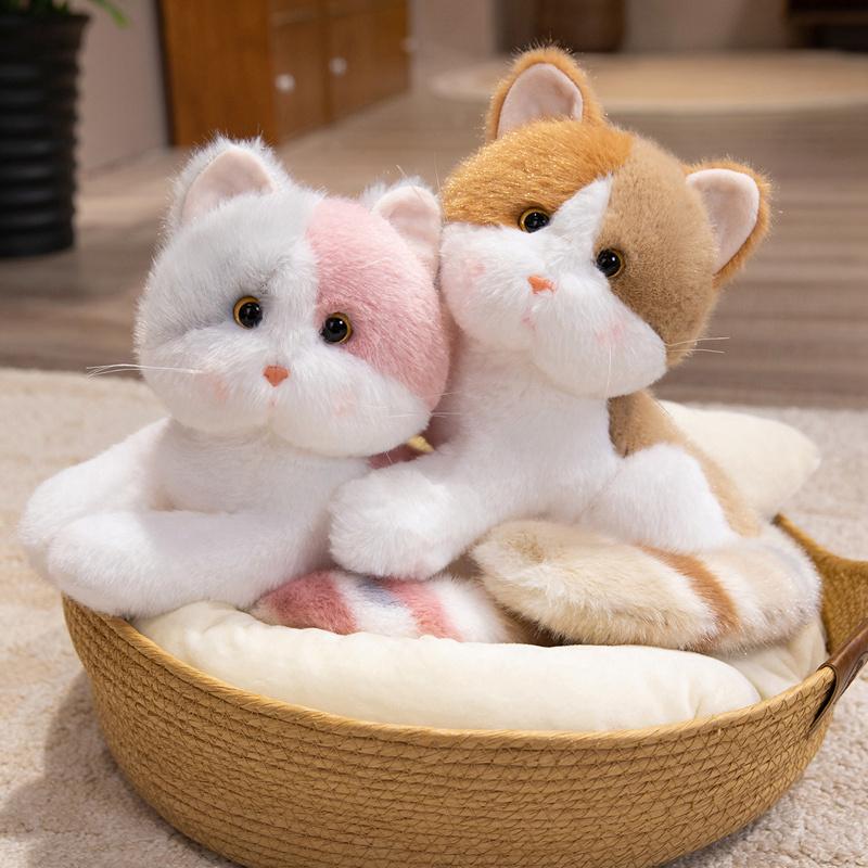 Cute Cuddly Truffle Cat Plush Toy Lifelike Stripe Cat Stuffed Doll Sleep Companion Pillow Comforting Birthday Gift for Girls