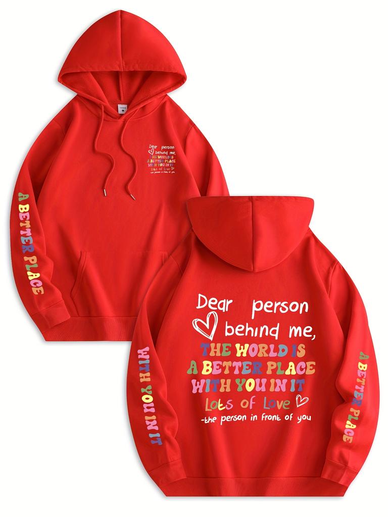 The World Is A Better Place With You In It Printed Men Hip Hop Sports Hoodie, Positive Quote Double Sleeve Casual Loose Sweatshirt