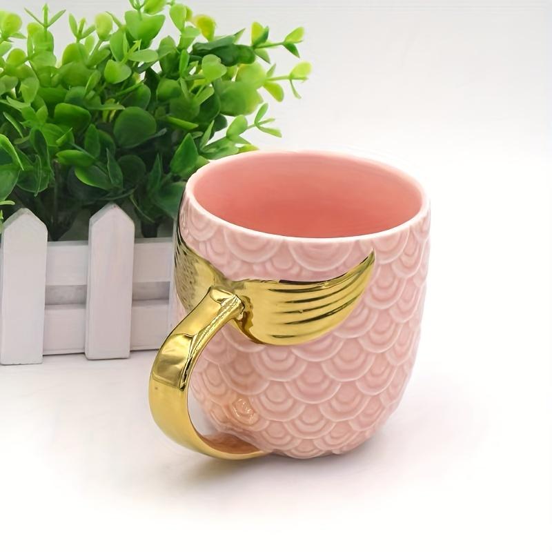 Novelty Mermaid Mug With Golden Tail Handle Cute Coffee Cup Ceramic Cup Large Tea Cup Suitable For Valentine's Day Gifts