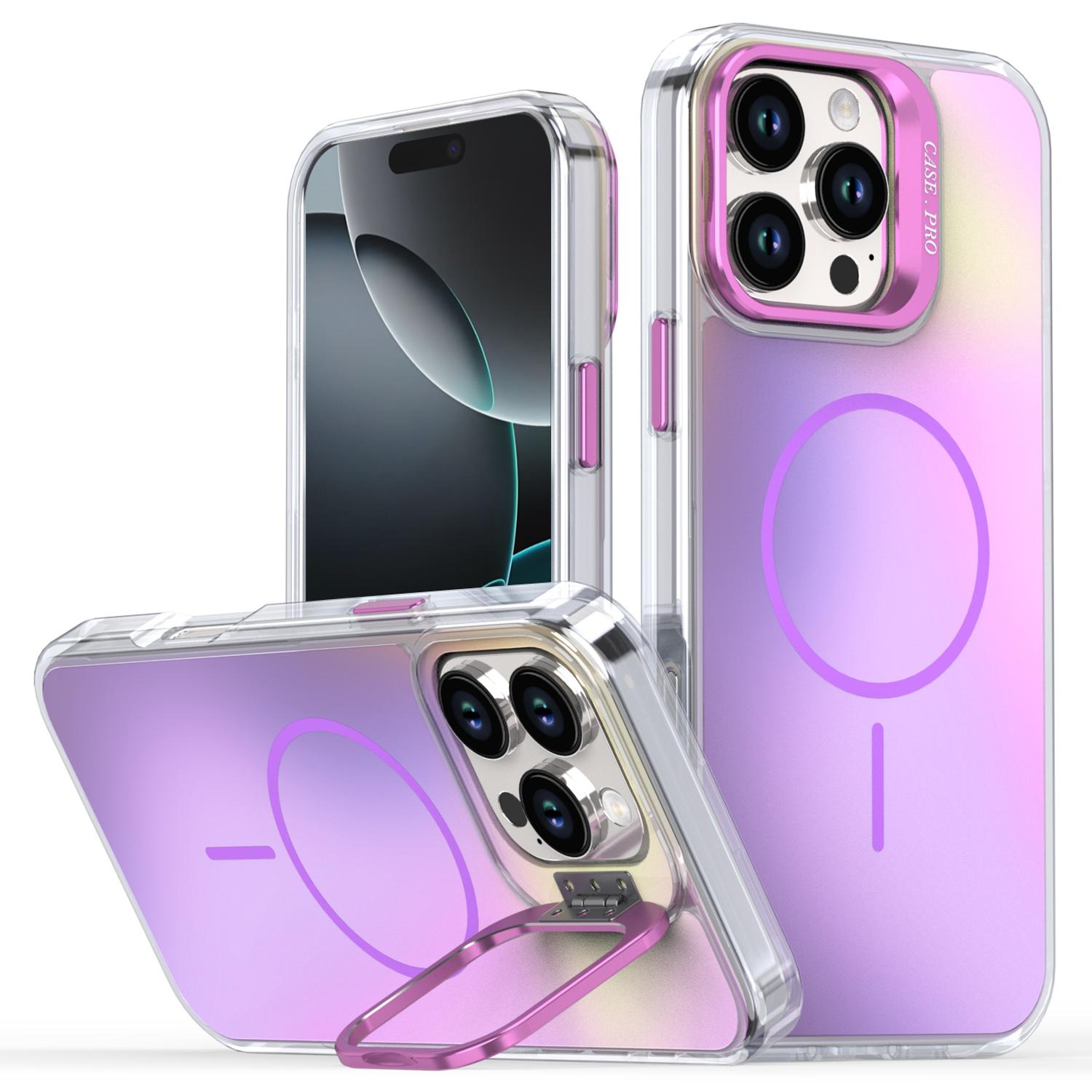 

For iPhone 16 Pro Max Case Compatible with MagSafe TPU+Acrylic Phone Cover with Lens Frame Kickstand Purple