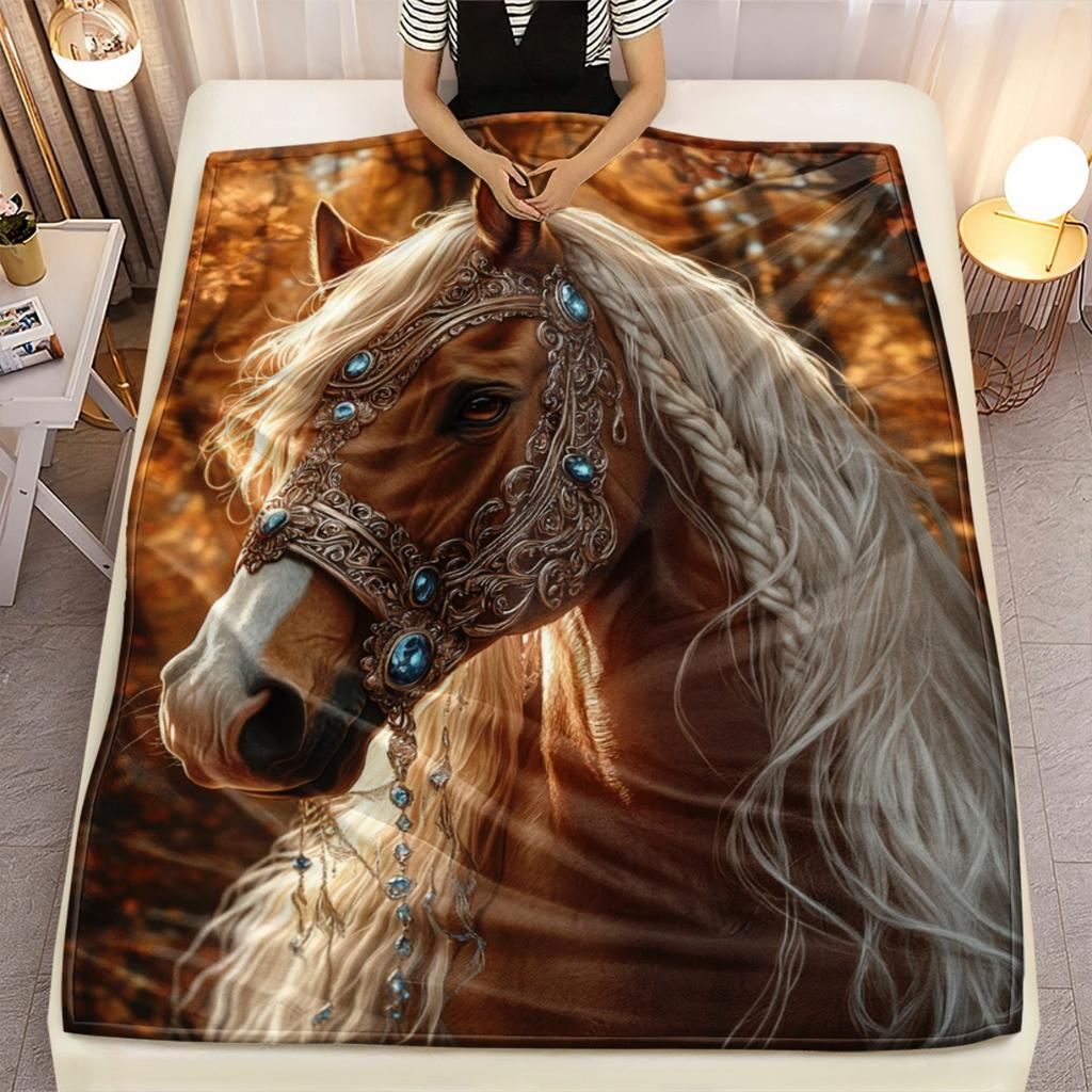 1Pcs Elegant Brown Horse Printed Blanket Soft Flannel All-Season Comfort for Car HomeTravel  Camping Perfect Gift for Horse Blanket Camping Bedding