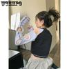 WTEMPO Contrast Cropped Tops Women Y2K Hollow Out Long Sleeve T-Shirts Summer Korean Slim-fit Tees Streetwear