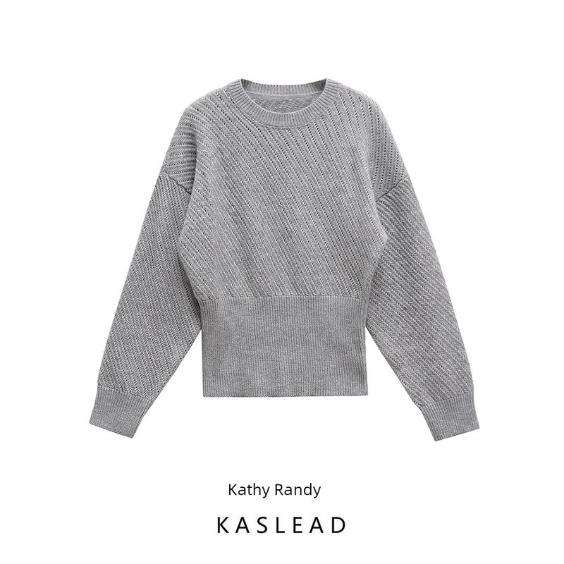 Kaslead New Women clothes Western Style Fashion Simple and Versatile Solid Knitted Long sleeve Sweater
