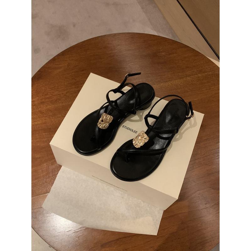 

~ Beauty is coming~ Holiday wind thin belt pinch foot metal buckle design low heel buckle belt sandals 34 чёрный