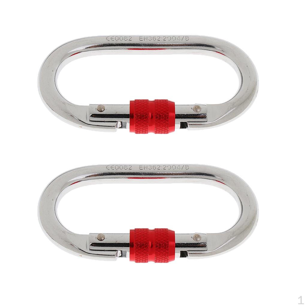 (2 Pieces Pack) Carabiner Snap Hook Clip Red Silver