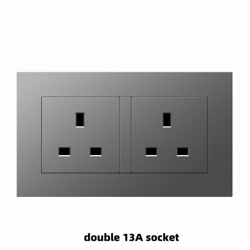 UK Grey 86 Panel 13A Household Wall Power Switch Socket, with USB, 220V Universal Socket, 18W Type-C Fast Charging Socket,