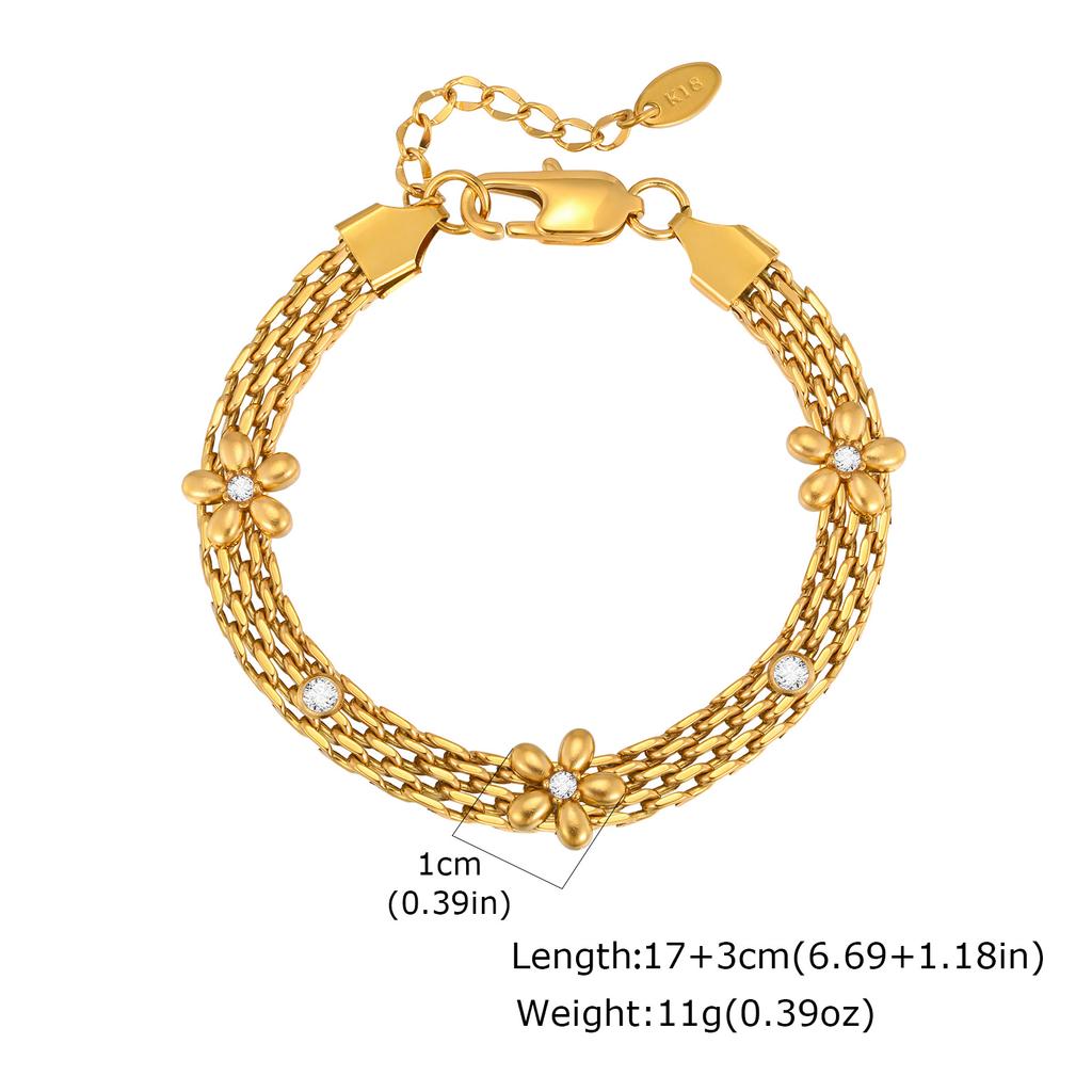 Stainless Steel Mesh Chain Watch Strap Bracelet for Women, Zircon Cherry Charm Wristband Bangle, Waterproof Party Jewelry