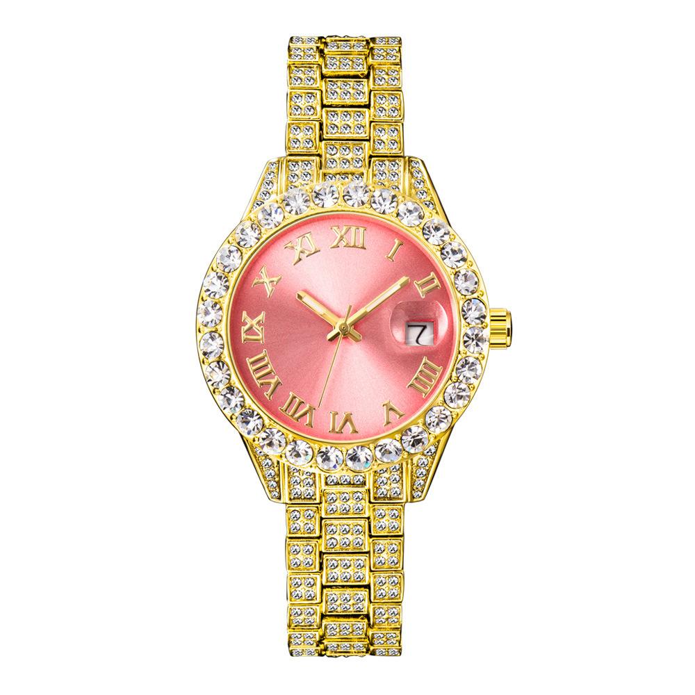 Stylish Roman Full Diamond Calendar Waterproof Luminous Women's Watch