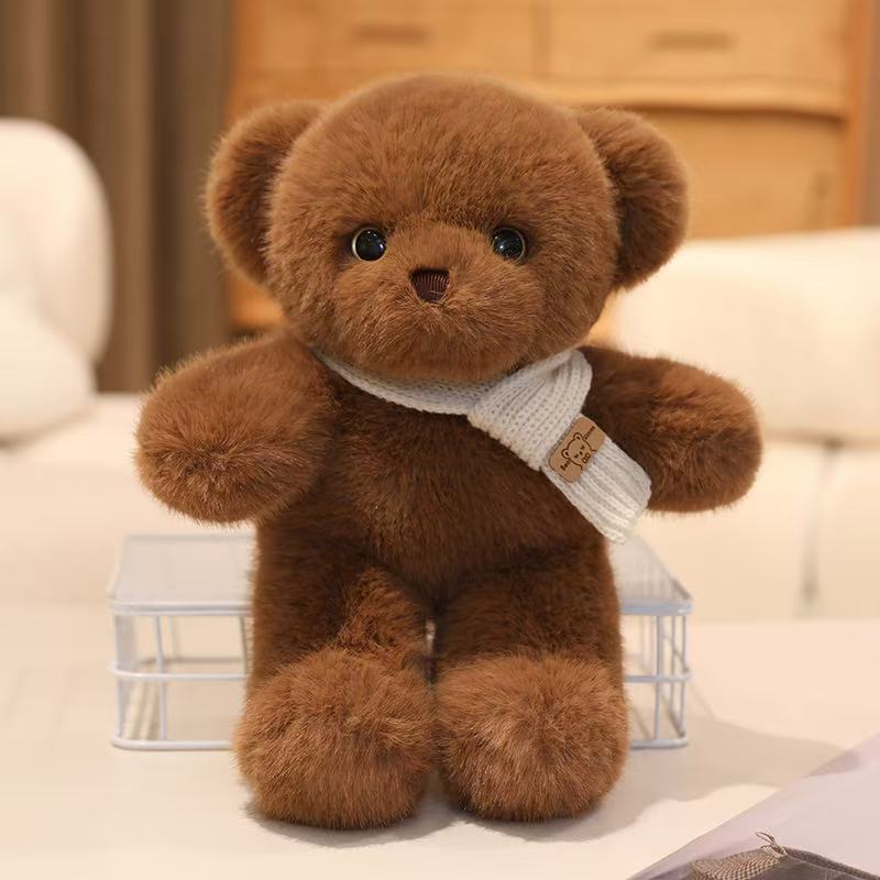 30cm Simulation New Scarf Bear Doll Stuffed Plush Toy Cartoon Anime Pillow for Children's Birthday Gift Cute and Fun Doll