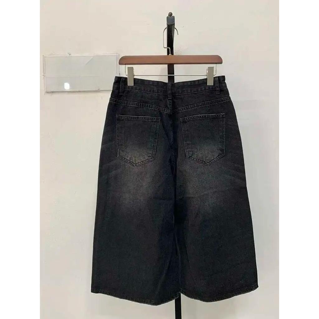 BeatStreet Styl Koreański Vintage Męskie Jeansowe Szorty Letnie Luźne Męskie Szerokie Nogawki Długość do Kolan Nowe Wypłukane Modne Krótkie Spodnie Jeansowe