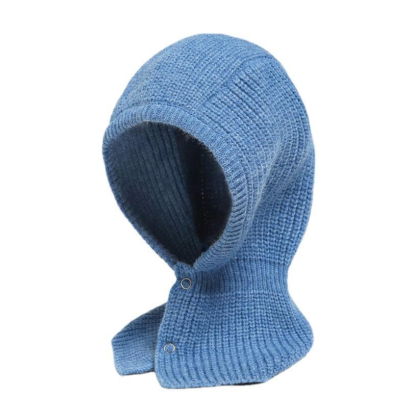 Buckle wool hat scarf integrated solid color versatile knitted balaclava winter scarf cover