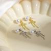 Xiaoxiangfeng Bow Fringed Pearl Stud Earrings, Fresh, Sweet And Advanced, Can Wear Two Earrings For Women