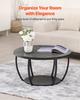 Coffee Table, Modern Round Coffee Table, 2 Tiers Wooden Circle Center Desk with Open Storage, Minimalist Sturdy Metal Frame Accent End Desk for Living