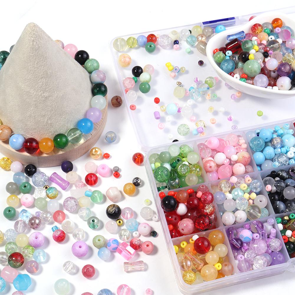 50g 3-12mm Mixed Size Glass Beads Colorful Loose Spacer Bead For Jewelry Making DIY Bracelet Necklace Phone Keychain Accessories