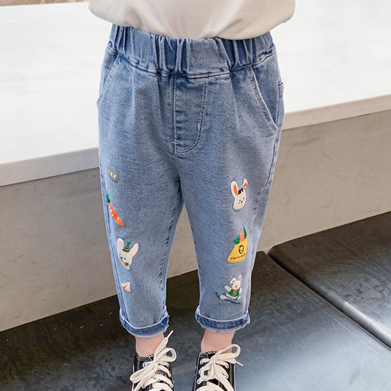 Kids Girls Cowboy Pants Printing Carrots Rabbits Daisies Jeans Children Clothing Girl Jeans