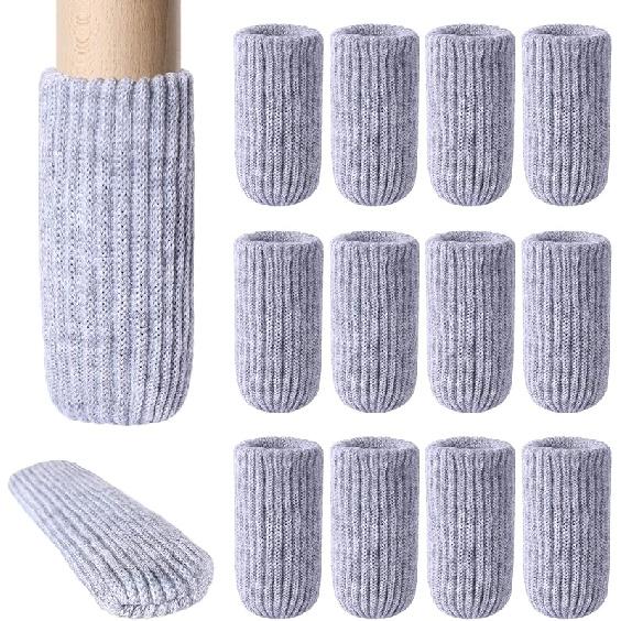 24 PCs Furniture Leg Socks - Coffee Knitted Furniture Socks, Double Thickness Chair Leg Floor Protectors, High Elastic Chair Leg Covers Furniture