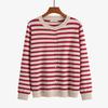 2025 Spring Plus Size Women's Striped Knit Cardigan - Simple, Round Neck, Korean Style, Slimming, Age-Reducing Sweater for 220 jin