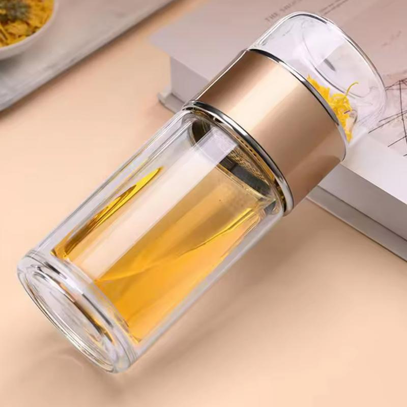 Hohe Borosilikatglas Teewasserflasche Doppelschichtiger Infuser Tumbler mit Teefilter Trinkgeschirr Wasserbecher für Aufbrühflasche