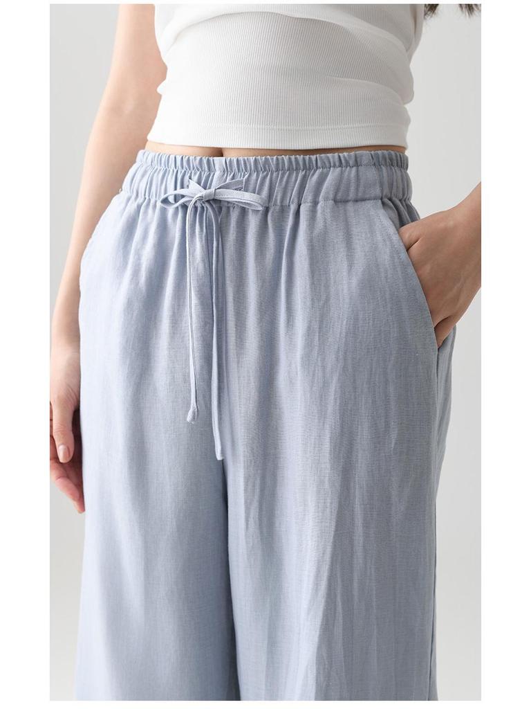 Women's Pure Linen Wide-Leg Pants - White, Summer Style, Loose Fit, High-End, Relaxed Feel
