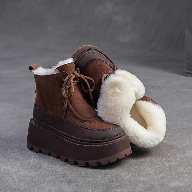 Fashion GKTINOO 6.5cm Genuine Leather Snow Boots Platform Warm Winter Ankle Boots Women Natural Wool Fur Booties Thick Sole Shoes