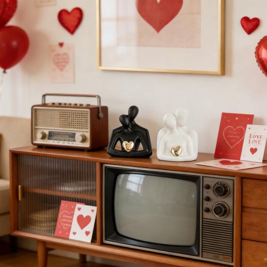 Abstrakcyjna Statuetka Przytulającej się Pary Ceramiczna Figurka Kochanków Objęcie Mężczyzny Kobiety Dekoracja Rocznica Ślubu Walentynki Romantyczny Prezent