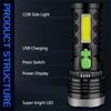 Solar USB Rechargeable LED Flashlight COB Side Light 4 Gears Strong Light 1200mah  Power Display Waterproof Outdoor Lantern