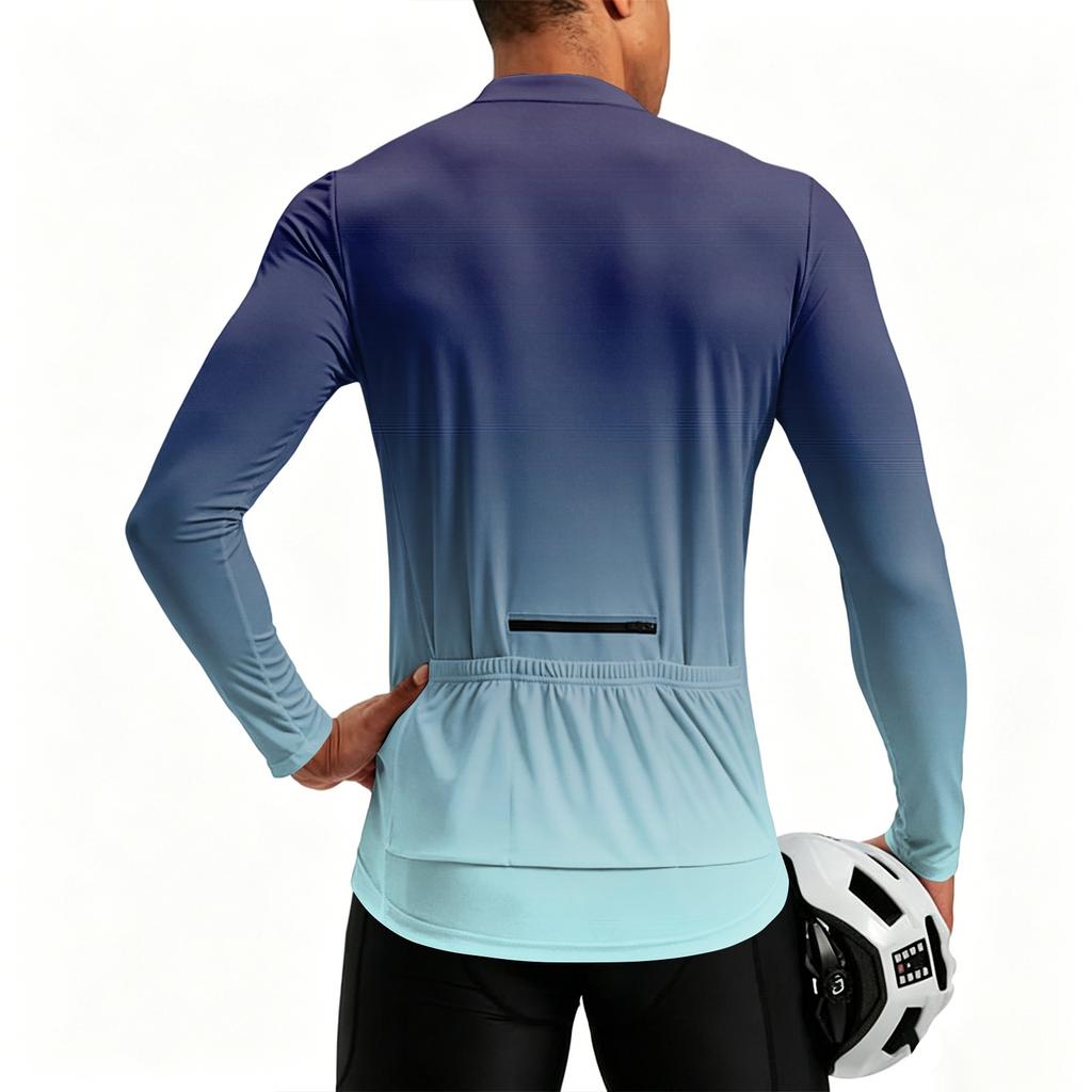 Maillot de Ciclismo de Manga Larga para Hombre Transpirable de Secado Rápido Estampado Degradado Pulóver con Media Cremallera para Deportes al Aire Libre y Fitness