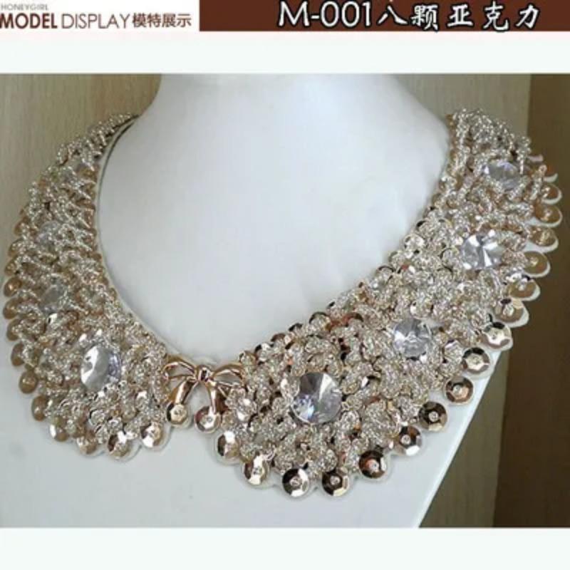 Fashion Wild Retro Beaded Sequins Rhinestones Pearl Lace Collar False Necklace DIY Clothes Shirt Sweater Decoration
