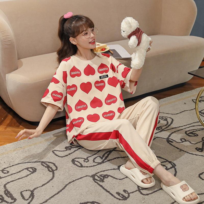 Cotton Pajamas Women's Long-sleeve Fresh and Cute Thin Two-piece Suit Womens Two Piece Sets Pajamas