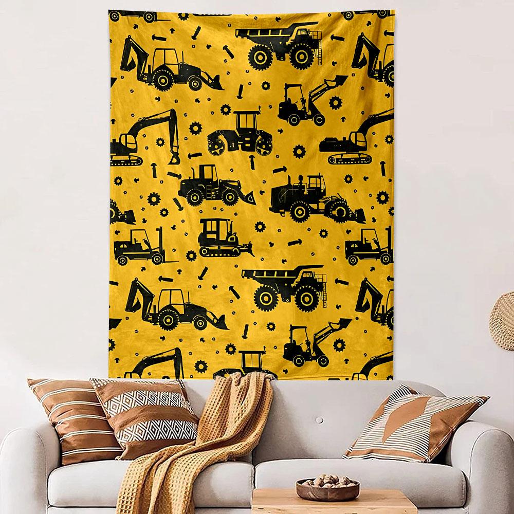 Construction Vehicles Pattern Design Patterned Tapestry Decorative Wall Hanging, Home Bedroom Living Room Decor