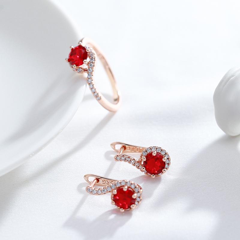 Trend Rose Gold Color English Earrings For Women Round Red Natural Zircon Accessories Bride Wedding Jewelry Gift