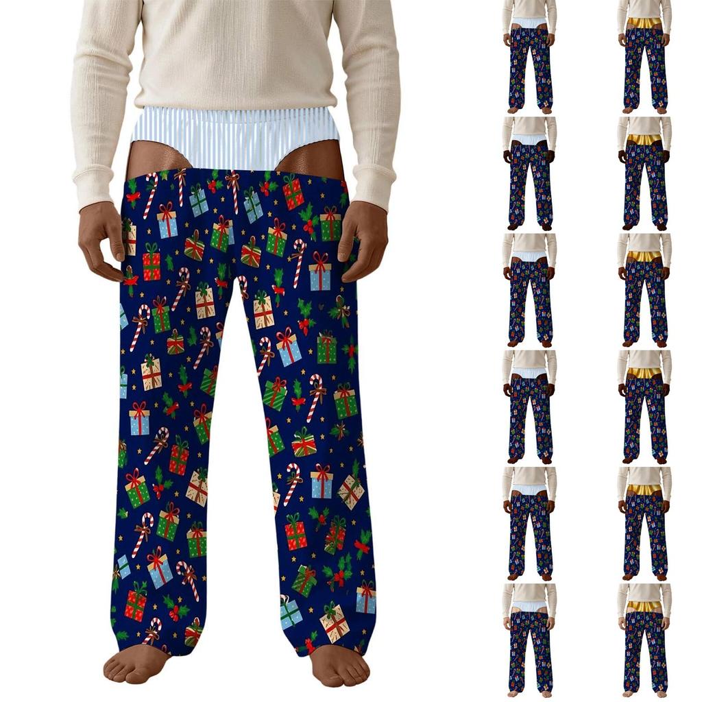 Men's Funny Christmas Print Pants with Pockets Casual Pajama Sleepwear for Holiday