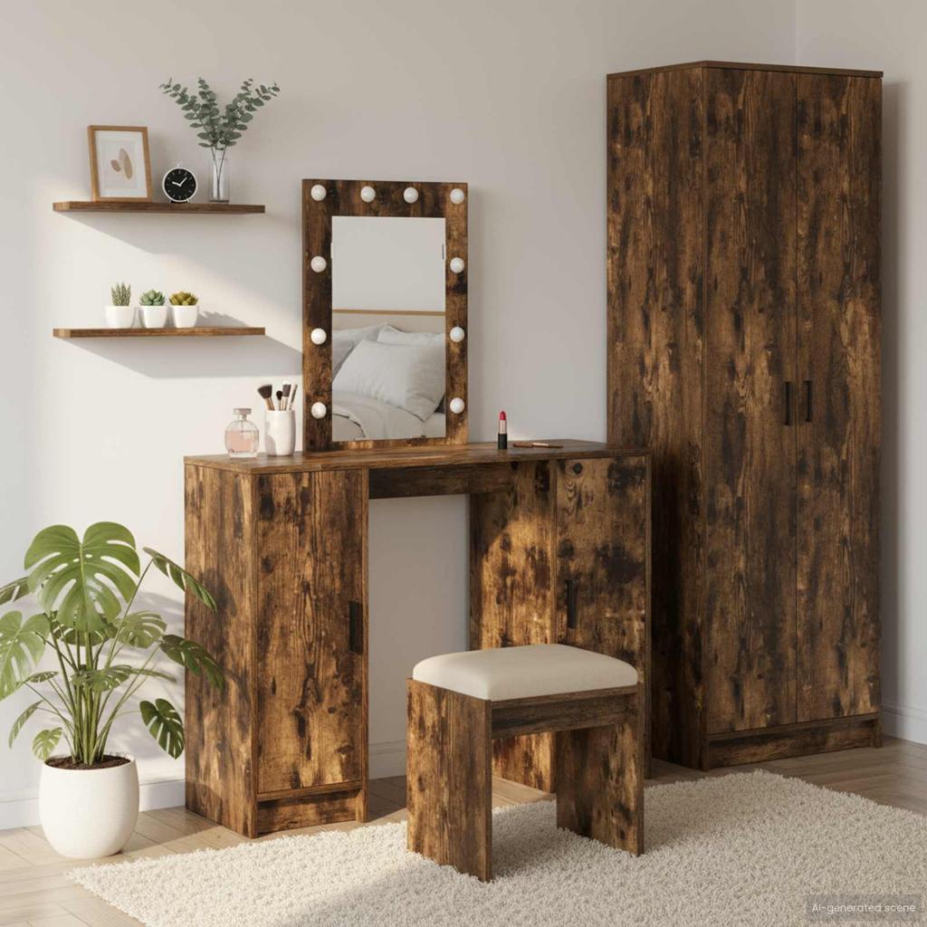 Makeup Table with Storage Brown 102 x 33 x 135 cm Particleboard