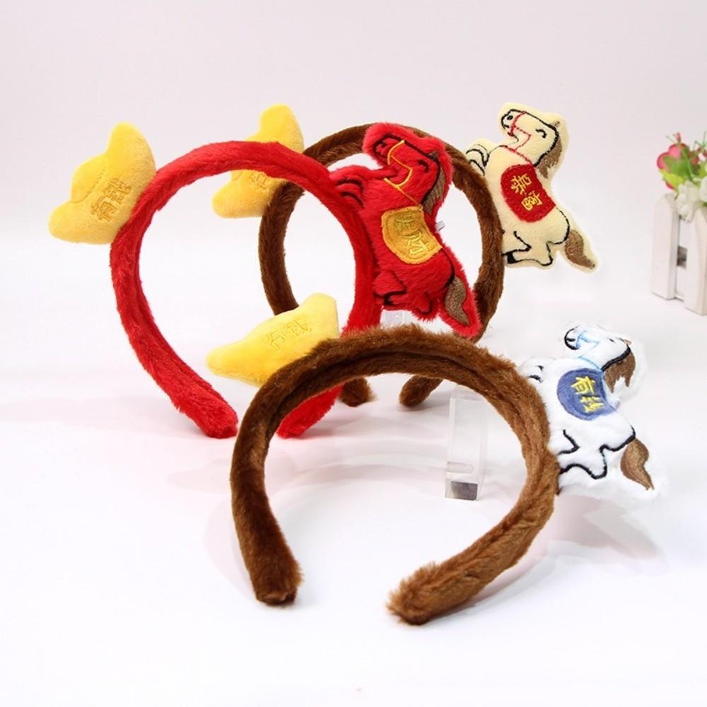Red Cartoon Horse Hair Hoop Exquisite New Year Mascot Headband Cute Pony Headpiece  Celebration