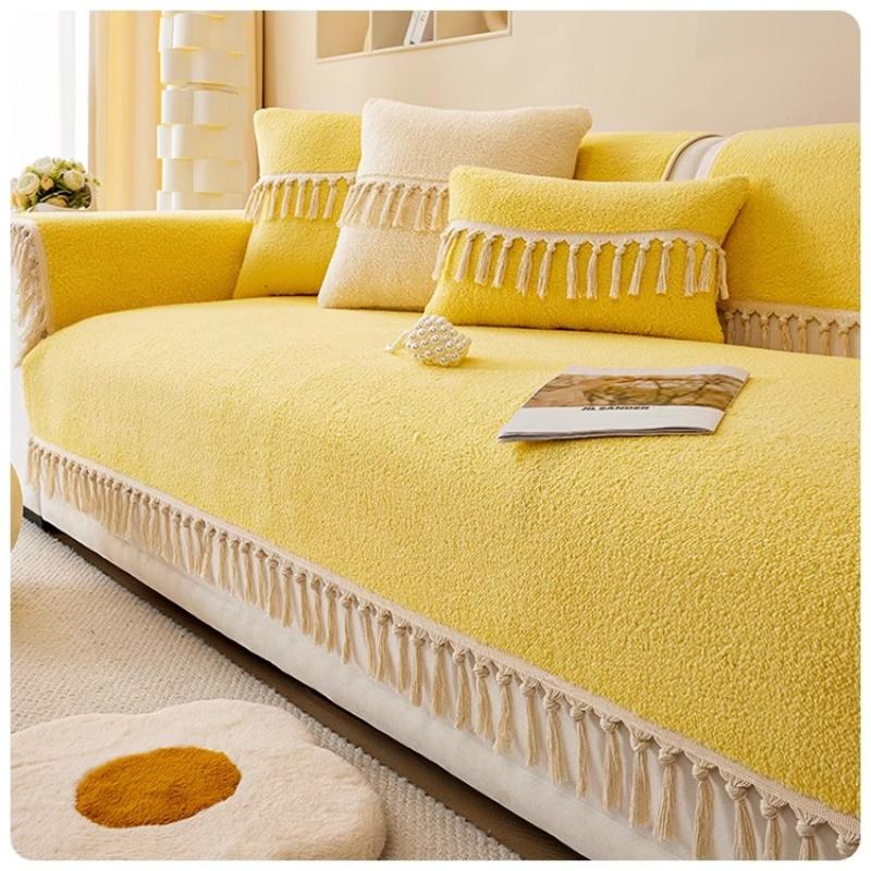 Zimowa Pluszowa Pogrubiona Ciepła Ręcznik na Sofę Prosty i Antypoślizgowy Zimowa Skórzana Pokrowiec na Sofę Domowy Pełne Pokrycie Tkaninowy Ręcznik