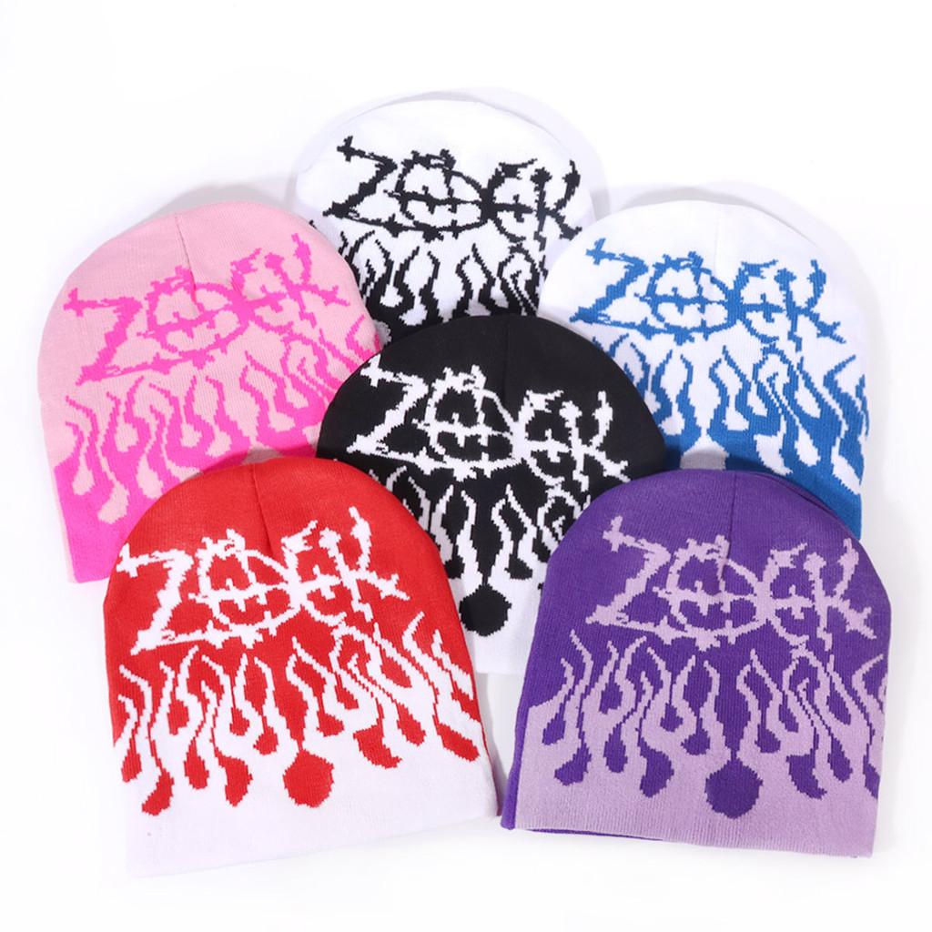 Flame Street Style Pattern Neutral Casual Knitted Hat For Fall And Winter