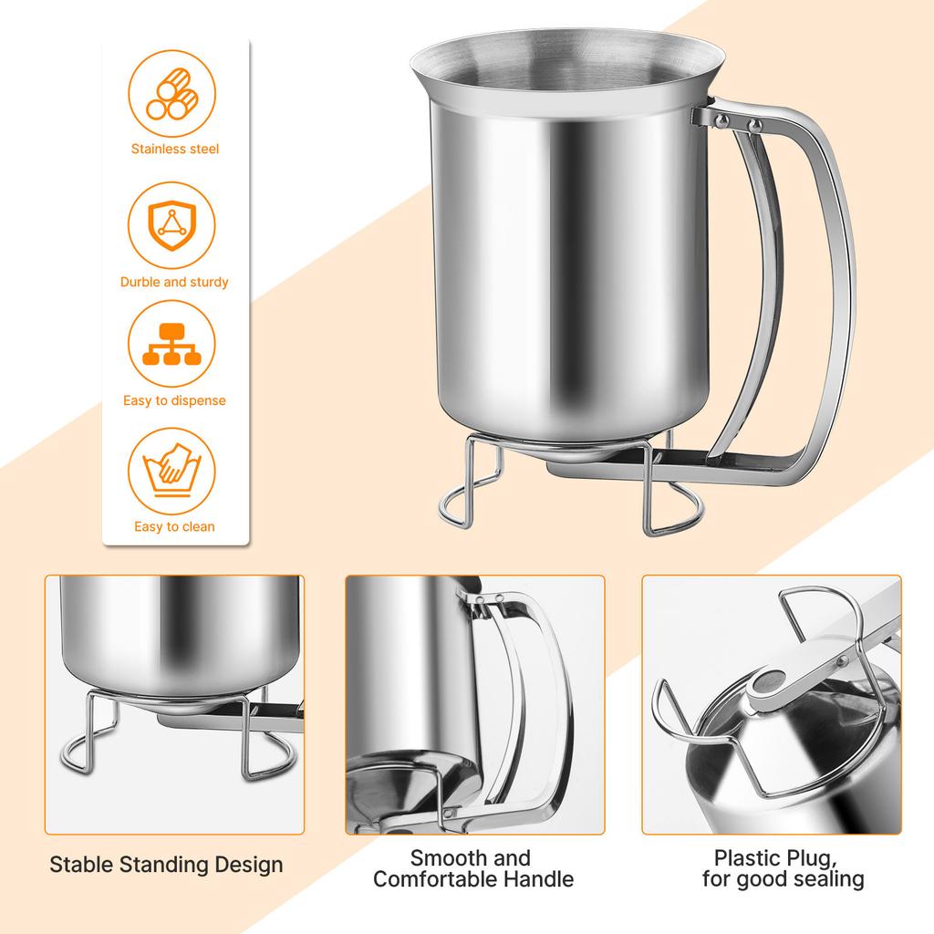 Professional Pancake Batter Dispenser Stainless Steel Texture 680ML Batter Funnel Suitable for Baking Cupcakes Waffles