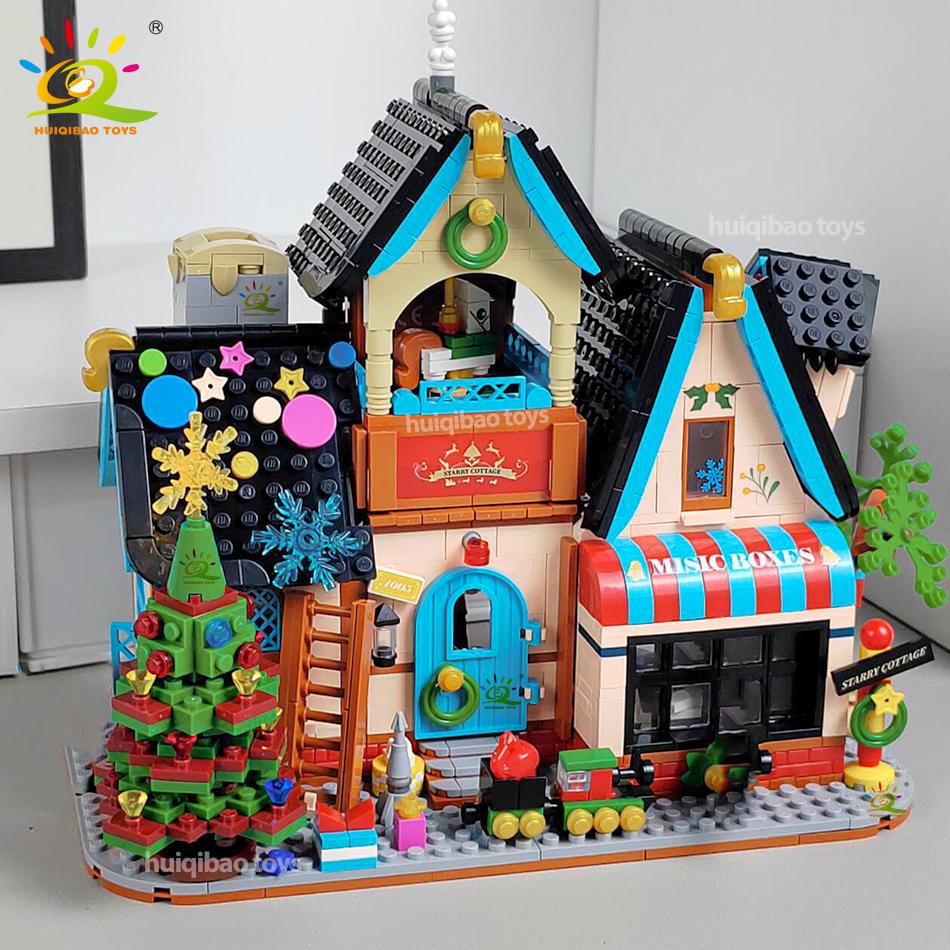 Non-Toxic 1377Pcs City Christmas House Moc Model Building Blocks Diy Santa Claus Decorative Construction Bricks Toys Adult Gift