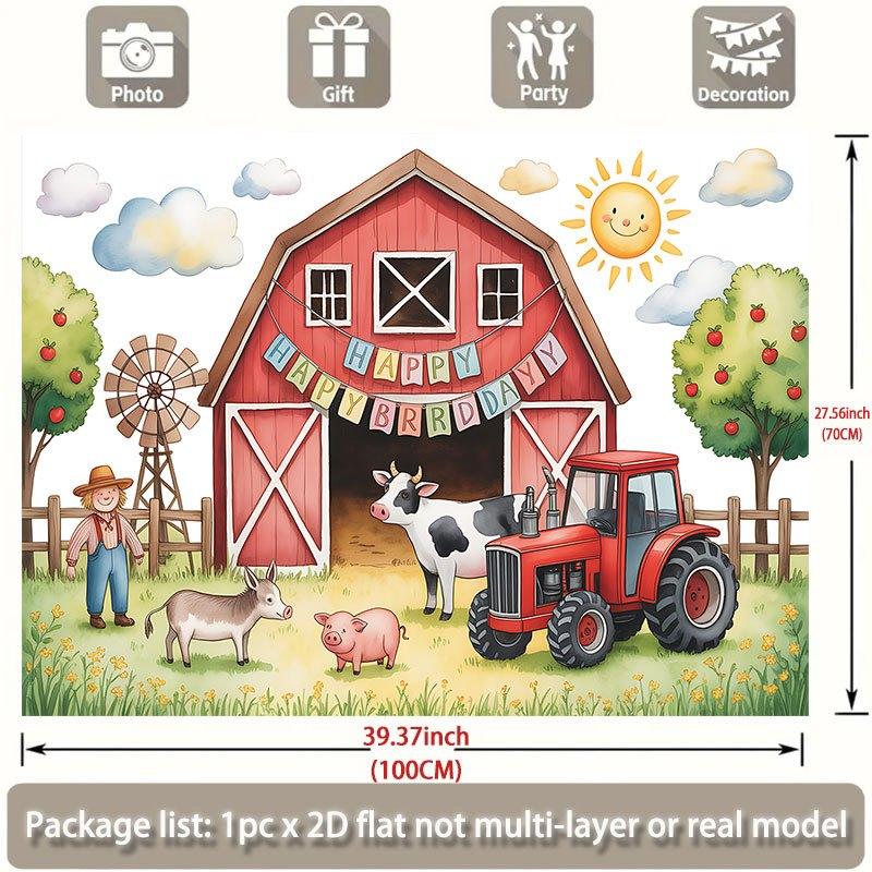 Party Backdrop Red Farm Flat Barn Tractor Animals Farmer Rustic Scene Celebration Photo Booth Front Door Decor