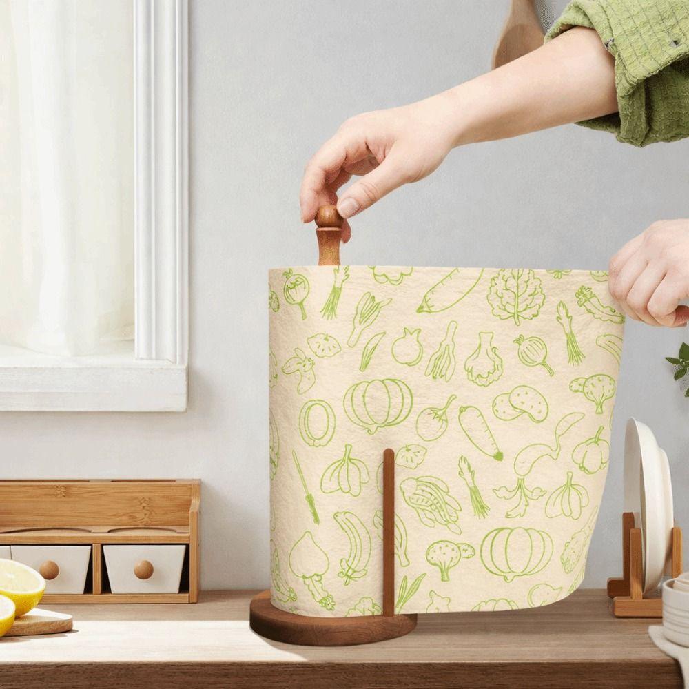 Freestanding Wooden Paper Towel Holder Stable Anti-Skid Vertical Tissue Stand Space Saving Disposable Paper Holder for Kitchen