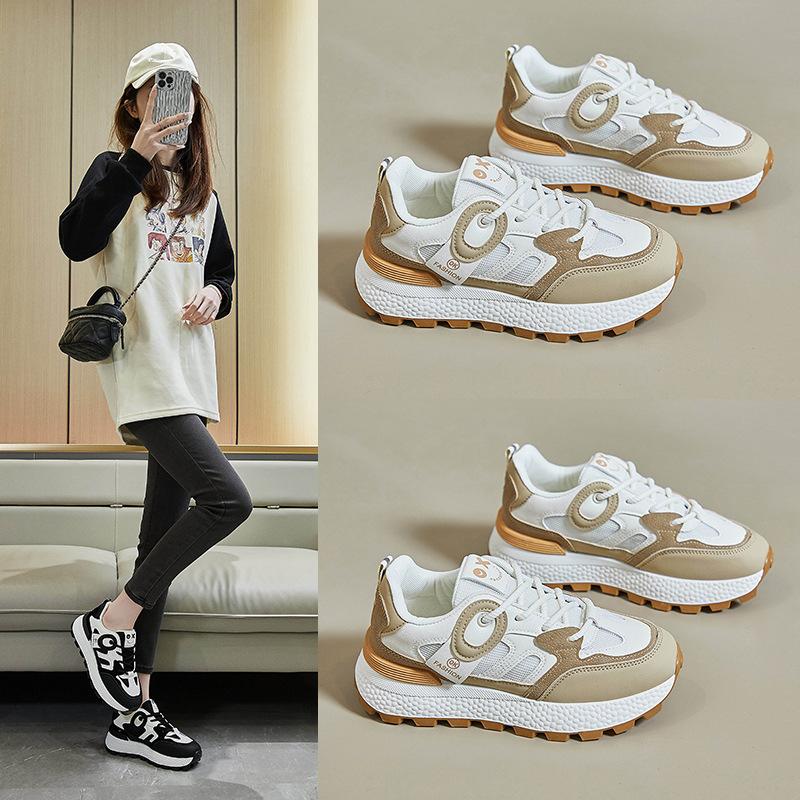 Women's Lightweight Flat Running Shoes Fashion Outdoor Anti-slip Lace-Up Faux Leather Sneakers Casual Walking Workout Exercise Sports Shoes for Women