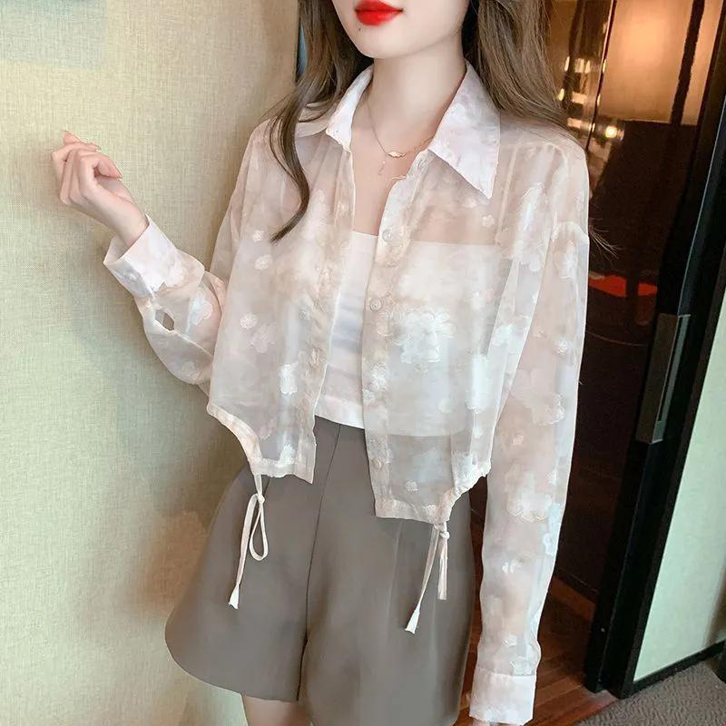 WTEMPO Umlegekragen Frühling Sommer Damen Lässige Kurze Hemden Damen Lässig Vielseitig Outdoor Sonnenschutz Blusen Strickjacken