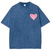 Love God Pink Heart Print Women's T-Shirt Washed Denim Fabric Oversized Unisex Half Sleeve Sweetheart Girl Black Pink Top