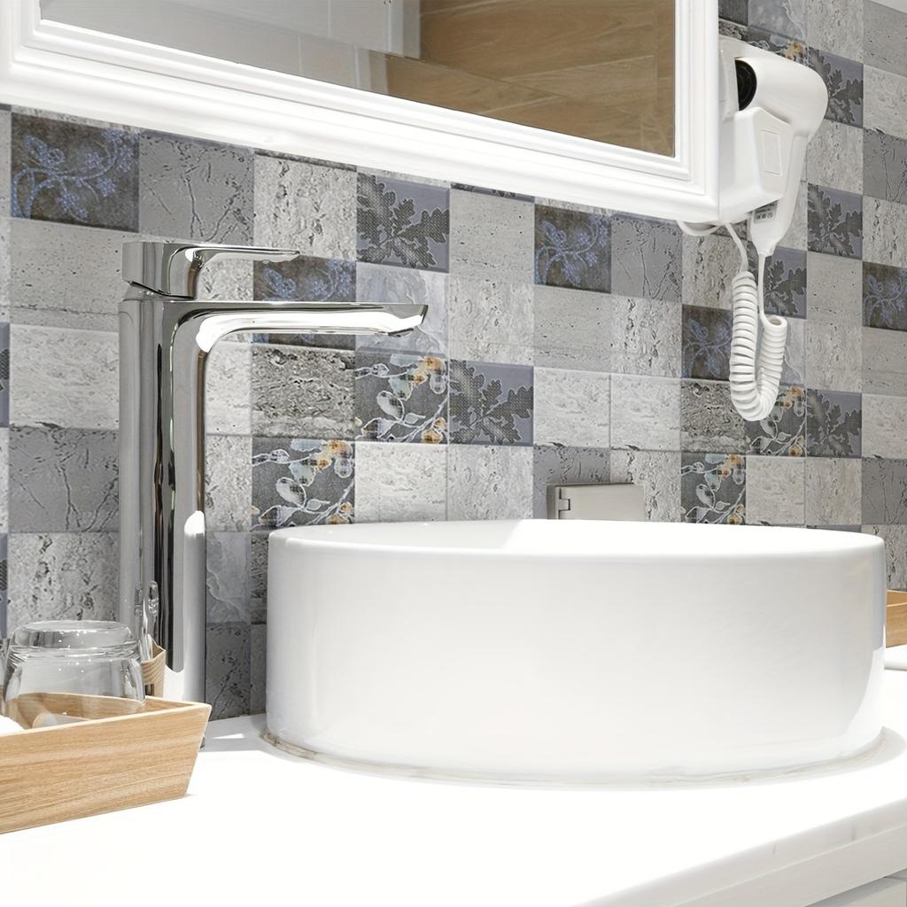 1Set (10Pcs) Vintage Floral Ceramic Tile Wall Stickers - Self - Adhesive, Waterproof & Grease - Resistant for Kitchen Home Decor