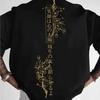 Vertikales Kirschblüten-Schwert Rückendruck T-Shirt Ästhetisch Positiv Japanisches Zitat Streetwear Kurzarm Oberteil
