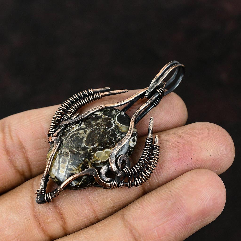 Turritella Agate Pendant Copper Wire Wrapped Pendant Handmade Jewelry Gemstone Pendant Gift For Mother Turritella Agate Jewelry Gift For Her