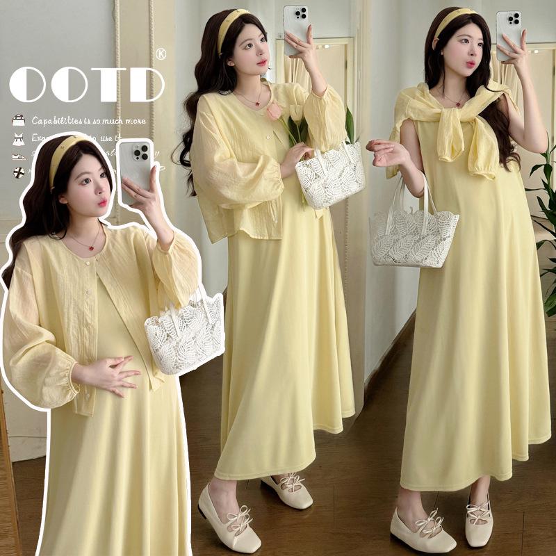 2026 Summer Korean Style Maternity 2-Piece Fashion Dress Set X-Large